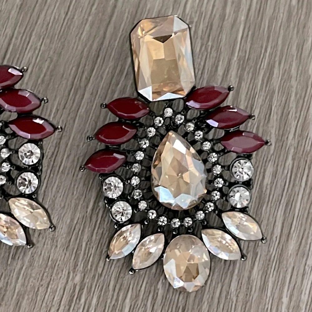 White House Black Market Red Rhinestone Drop Earrings - Picture 2 of 3